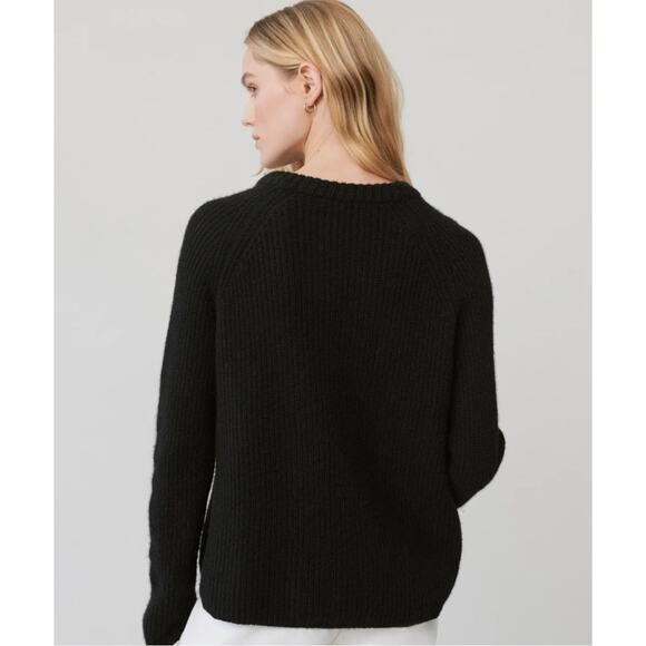 Jenni Kayne | Small | Cashmere Boxy Ribbed Crewneck Fisherman Sweater in Black - Picture 3 of 11